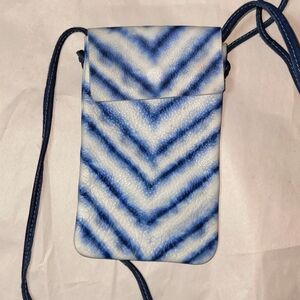 Free people let's dance blue + white chevron print phone crossbody bag
